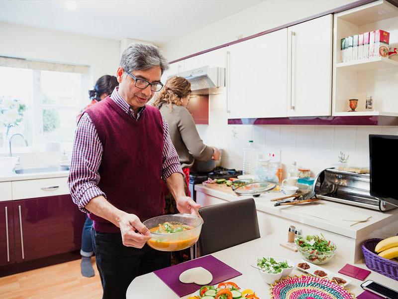 Man cookign in kitchen